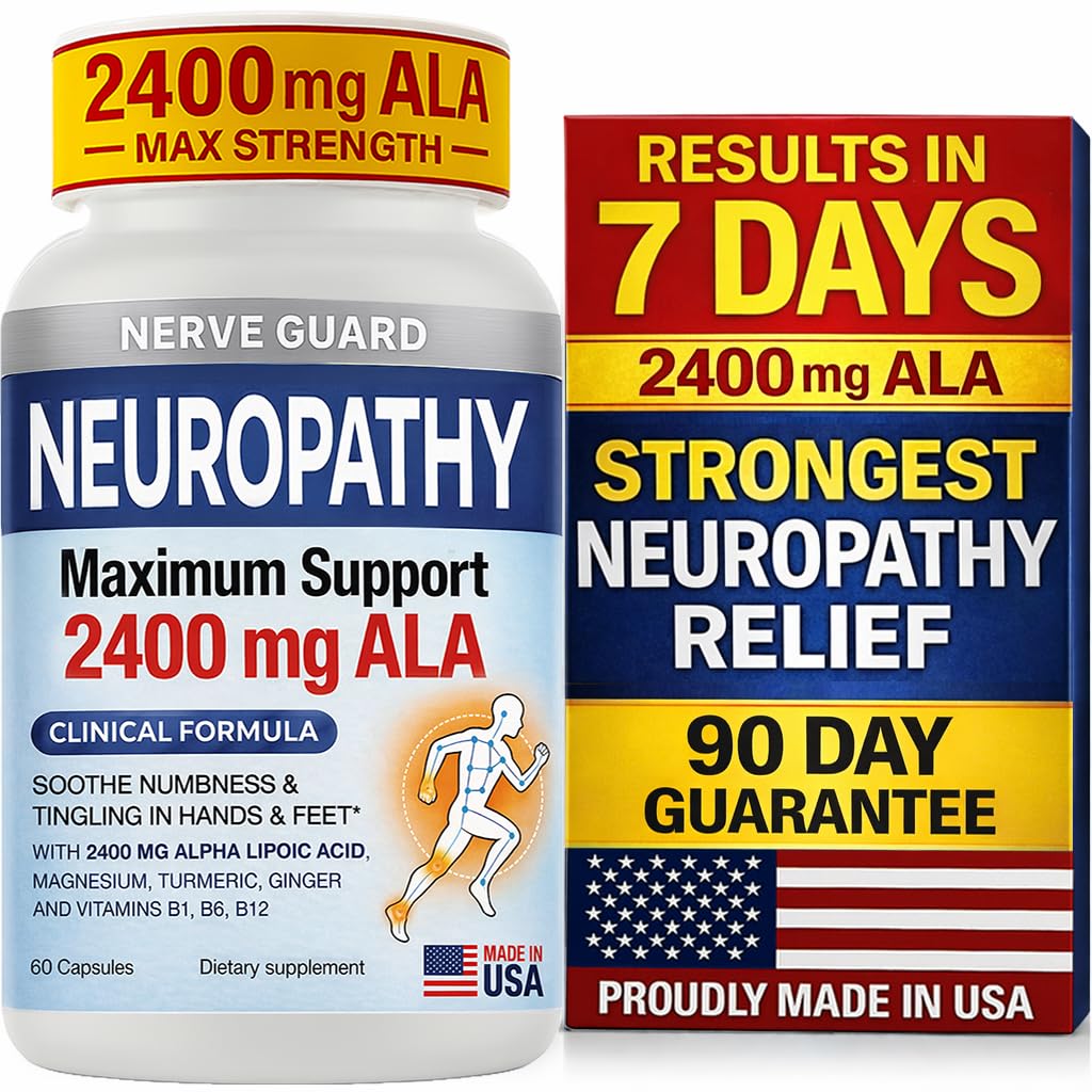 Neuropathy Supplement with 2400 mg Alpha Lipoic Acid – Advanced Support for Feet Hands Toes – 2400mg ALA, Vitamins B12 B6 & B1, Magnesium, Turmeric – 60 Capsules
