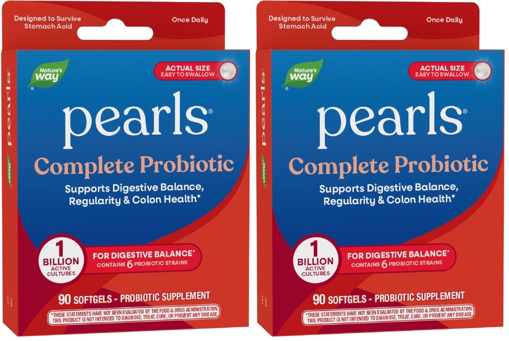 Nature's Way Complete Probiotic Pearls,Supports Digestive Balance*,1 Billion Live Cultures,Supplement for Men and Women,No Refrigeration Required,90 softgels,(Pack of 2)
