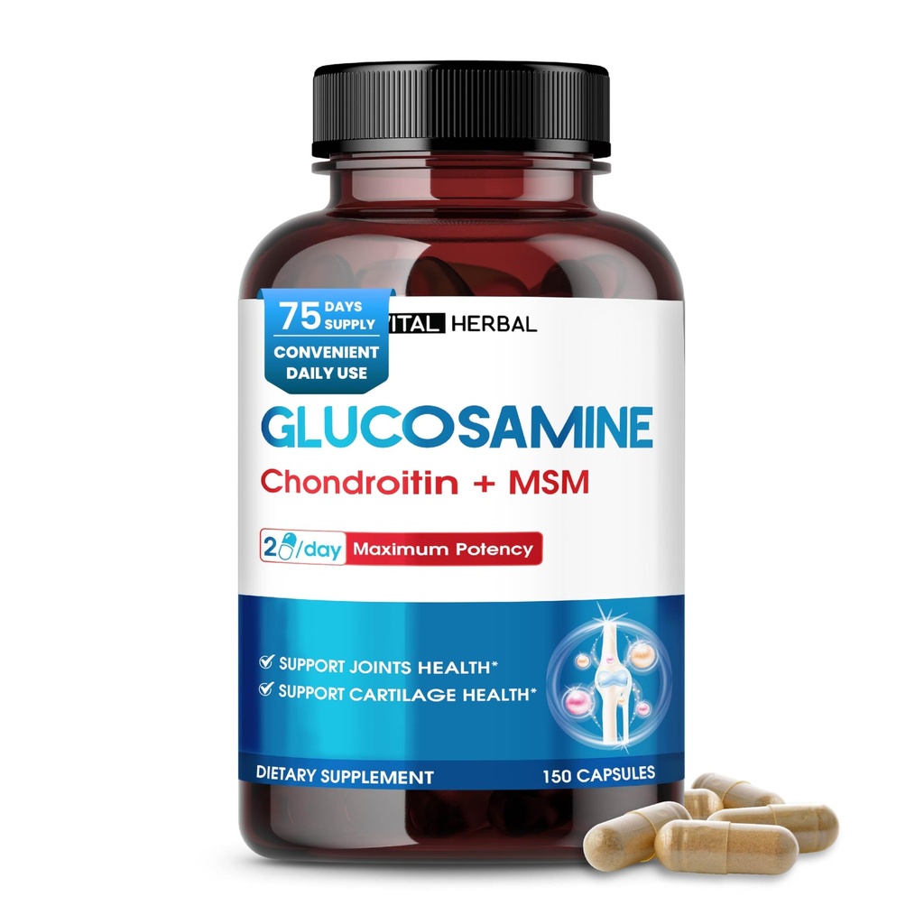 VITAL HERBAL Liposomal Glucosamine with Chondroitin, MSM- Maximum Potency- Support Joints, Cartilage