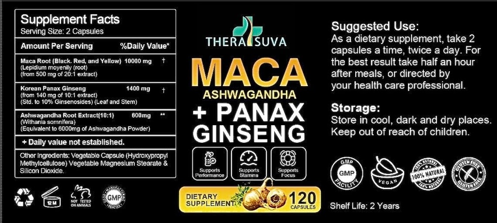 3 σε 1 Ashwagandha + Maca Root + Panax Ginseng - Φυσικό συμπλήρωμα για την ενέργεια, Stamina, και υποστήριξη στρες, 120 Softgels