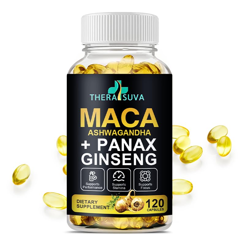 3 σε 1 Ashwagandha + Maca Root + Panax Ginseng - Φυσικό συμπλήρωμα για την ενέργεια, Stamina, και υποστήριξη στρες, 120 Softgels