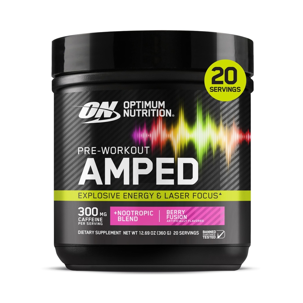 Optimum Nutrition Amped Pre-Expertyout, με Citrulline, Beta-Alanine, Nootropics και 300mg καφεΐνη για την ενέργεια, Berry Fusion, 20 υπηρεσίες (Packaging May Vary)
