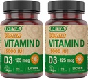 DEVA Βιταμίνη D3 5000 IU, Συμπλήρωμα ηλιαχτίδας, 125 mcg Vegan D3, 90-Count φιάλη (πακέτο του 2)