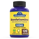 B1 Benfotiamine, 500mg per Serving, 120 Capsules, Fat & Water Soluble Vitamin B1, Gluten Free, Non-GMO, Vegetarian
