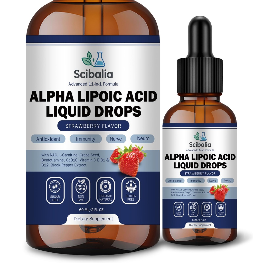 Alpha Lipoic Acid 1000mg Liquid Drops, Max Strength 11-in-1 ALA Supplement w. Acetyl L-Carnitine Benfotiamine & B1 B12 C E, Alpha-Lipoic Acid Nutritional for Neuropathy Nerve Energy Antioxidant