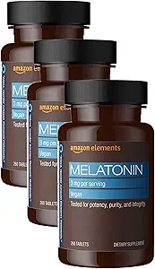   Elements Melatonin 3mg, Helps with Occasional sleeplessness, Vegan, Unflavored, 260 Tablets, 8 Month Supply (Packaging May Vary) (Pack of 3)