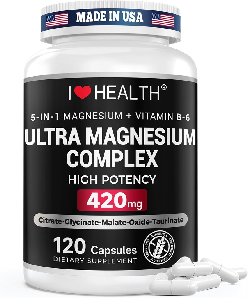 Benfotiamine 600mg Plus 20mg Vitamin B1 and Magnesium Complex Supplement 420mg- 30mg Vitamin B6-5 in 1 Ultra Absorption Magnesium Glycinate