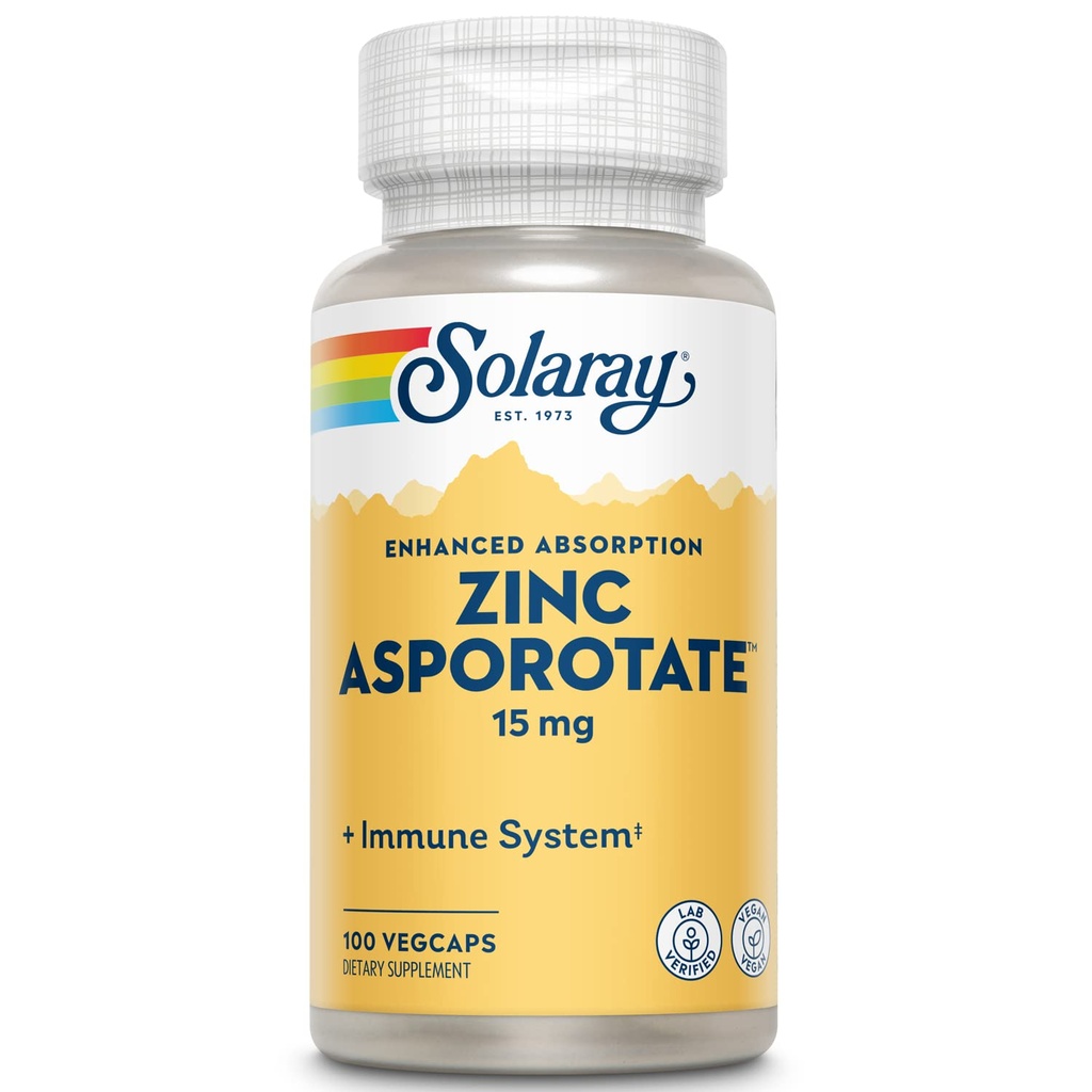 Solaray Ψευδάργυρος Ασποροτάτη 15mg Χηλικό σύμπλεγμα 