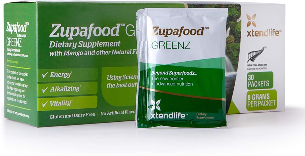 Xtendlife Zupafood GREENZ Σκόνη - Βιολογικά Πράσινα Σκόνη Superfood Detox Juice Mix με Spirulina/Wheatgrass για την υγεία των ούλων, Φυσική αποτοξίνωση & Ισχυρή Ανοσία 