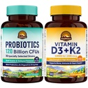 Vitalitown Probiotic + Vitamin D3 K2 Bundle (Pack of 2) | Probiotics 120 Billion CFUs (Item 1) & Vitamin D3 10000 IU Vitamin K2 (MK7) 200 mcg (Item 2) | 30 Probiotic Capsules & 90 Capsules