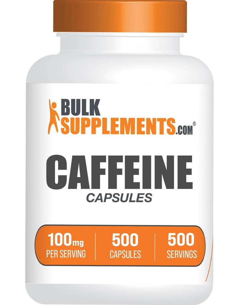 BulkSupplements.com Καφεΐνη 100mg Κάψουλες - χάπια καφεΐνης 100mg, Συμπλήρωμα για την ενίσχυση της ενέργειας - Χωρίς γλουτένη, 1 κάψουλα ανά υπηρεσία, 500 Count (πακέτο του 1)