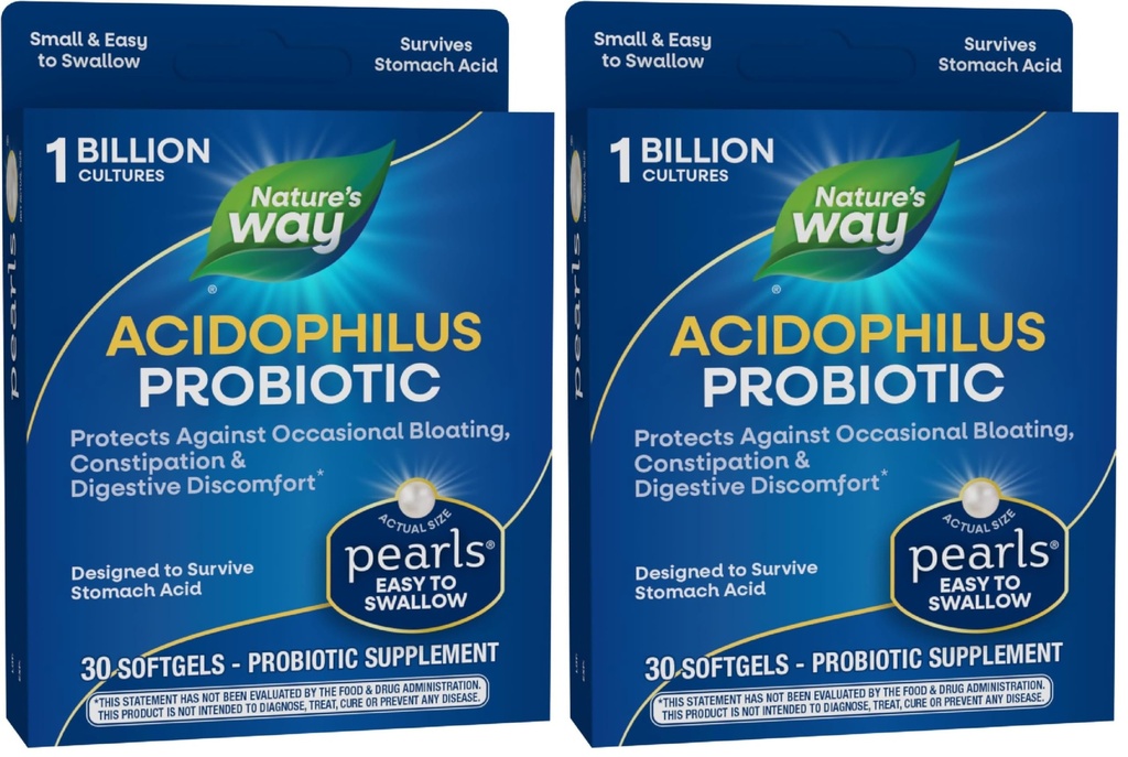 Ο Δρόμος της Φύσης Acidophilus Probiotic Pearls, Υποστηρίγματα Digestive Balance & Gut Health, Μείωση της περιστασιακής δυσκοιλιότητας και Bloating*,1 Δισεκατομμύρια Πολιτισμοί,30 Softgels,(Pack of 2)