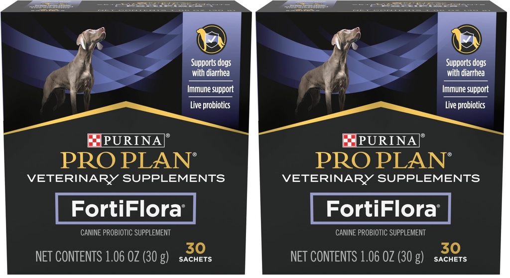 Purina Pro Plan Veterinary Supplements FortiFlora Daily Probiotics for Dogs,Helps Digestive Gut Health and Diarrhea - 30 ct. Box,(Pack of 2)