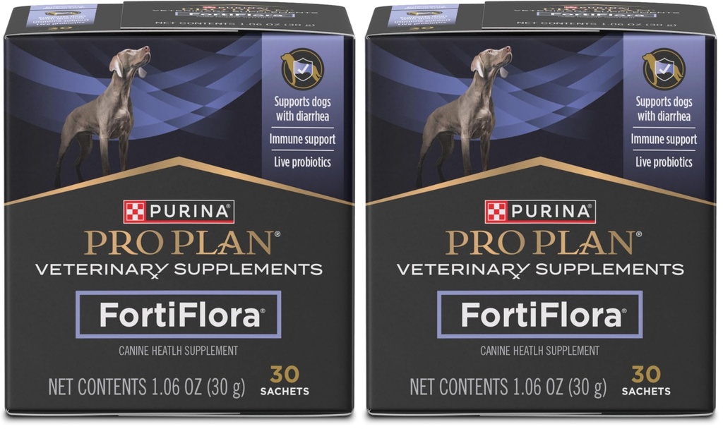 Purina Pro Plan Veterinary Supplements FortiFlora Daily Probiotics for Dogs,Helps Digestive Gut Health and Diarrhea - 30 ct. Box,(Pack of 2)