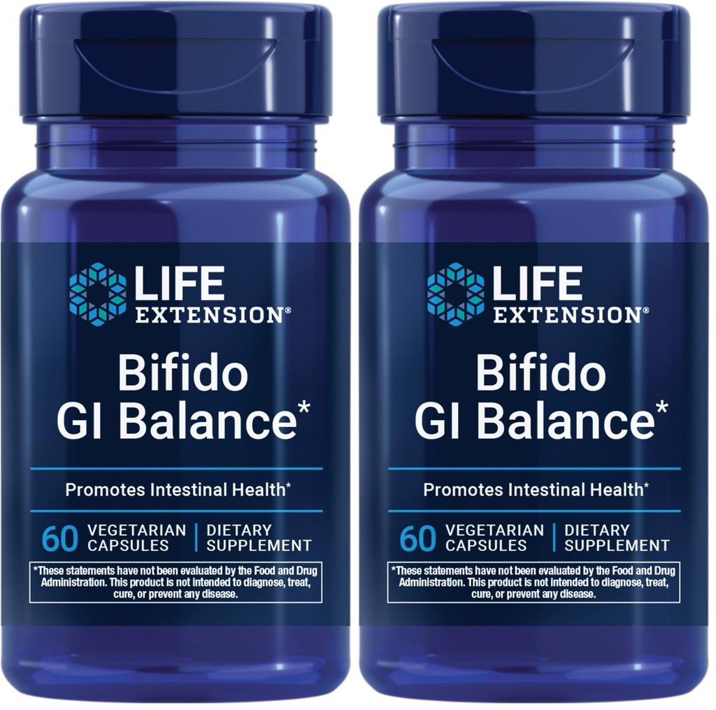 Life Extension Bifido GI Balance,probiotics,Bifidobacterium longum BB536® (2 Billion CFU),Support Healthy Gut & Digestive Health,Gluten-Free,Non-GMO,Vegetarian,60 Capsules,(Pack of 2)