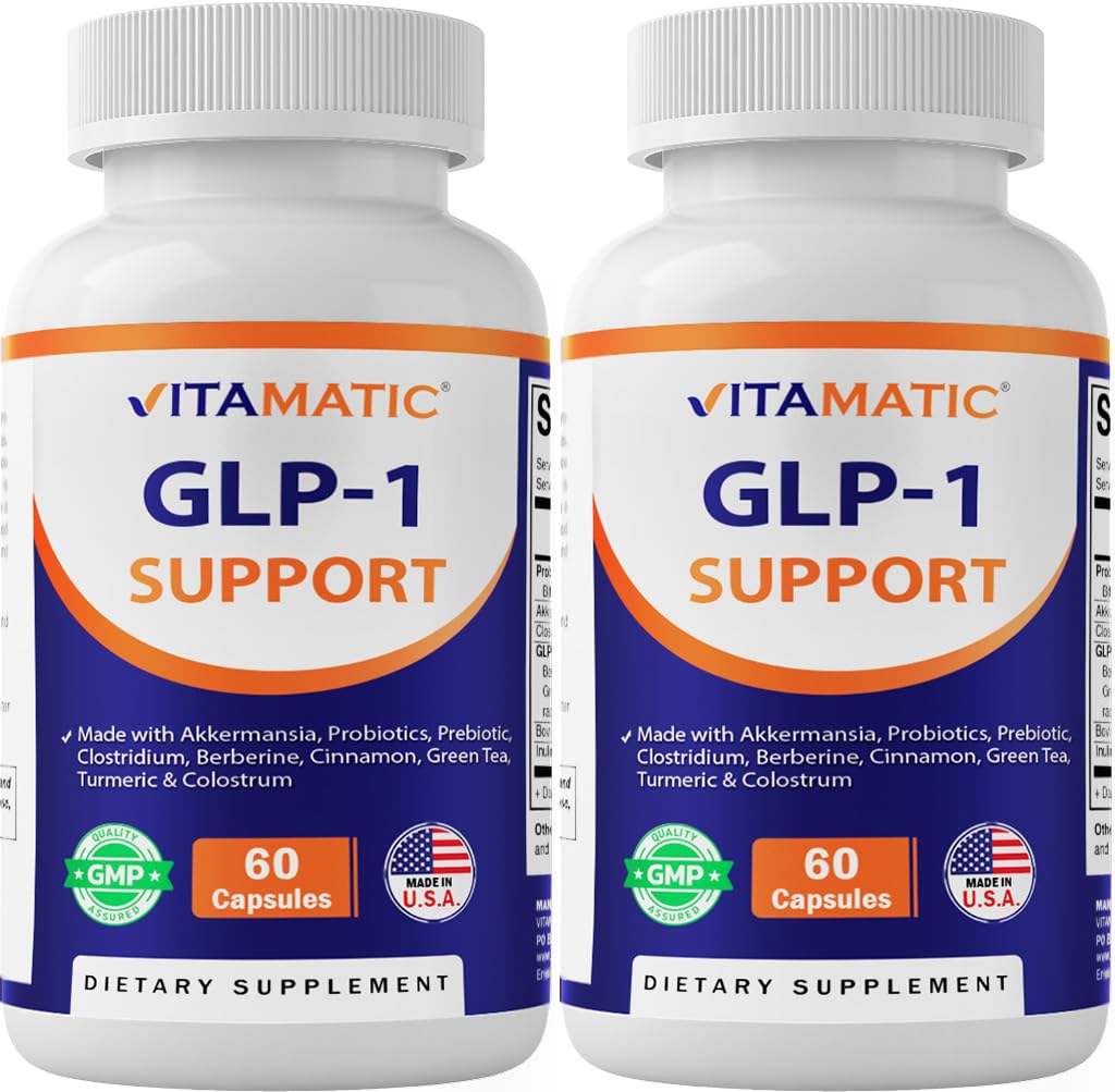 Vitamatic GLP-1 Support Supplement for Men & Women 60 Capsules - Made with Akkermansia, Probiotics, Prebiotic, Clostridium, Berberine, Cinnamon, Green Tea, Turmeric & Colostrum - 2 Pack