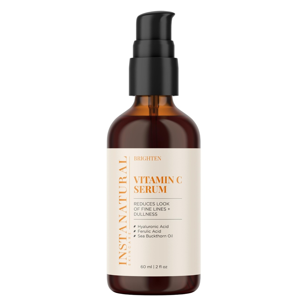 InstaNatural Vitamin C Face Serum: Fine Lines and Discoloration, 2 Fl Oz | All Skin Types, Brightens, Hydrates, and Reduces Signs of Aging, with Vitamin C, Hyaluronic Acid, and Ferulic Acid