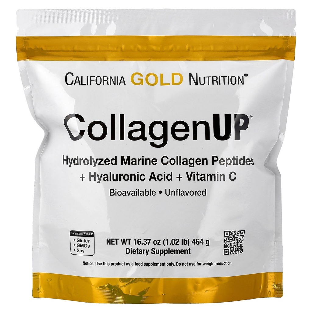 California Gold Nutrition CollagenUP®, Hydrolyzed Marine Collagen Peptides with Hyaluronic Acid and Vitamin C, Unflavored, 1,02 lb (464 g)