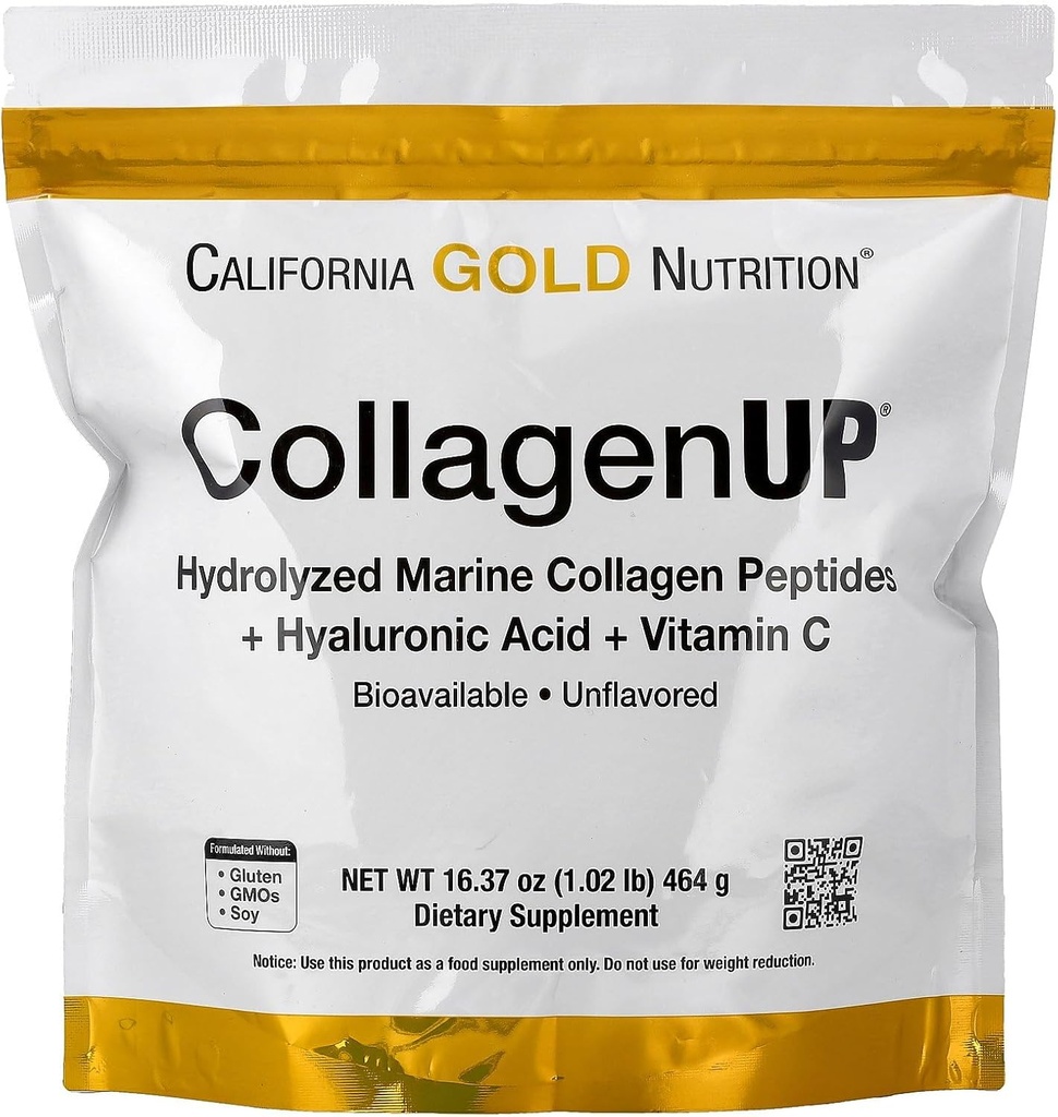 California Gold Nutrition CollagenUP®, Hydrolyzed Marine Collagen Peptides with Hyaluronic Acid and Vitamin C, Unflavored, 1,02 lb (464 g)