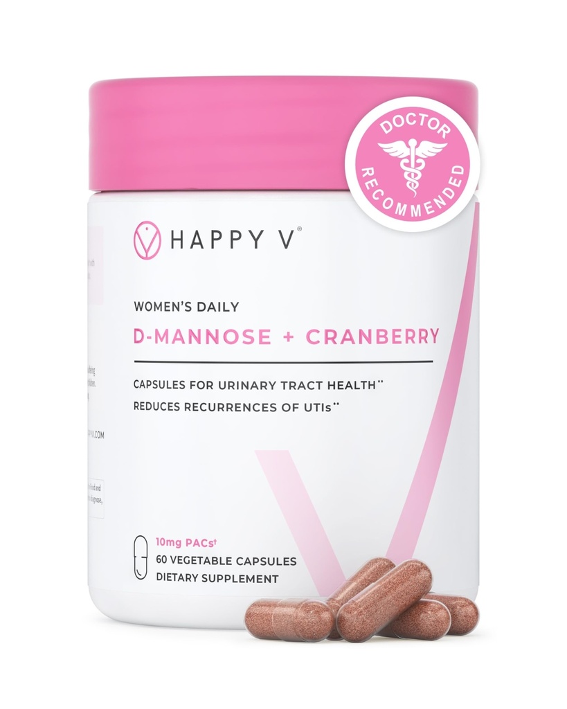 Happy κατά Dr. Formulated D-Mannose με χάπια Cranberry για τις γυναίκες Cranberry για τις λοιμώξεις της ουρικής αρθρίτιδας & D Mannose σκόνη για την πρόληψη λοίμωξης UTI, Bladder & Urinary Tract Health & Harmony