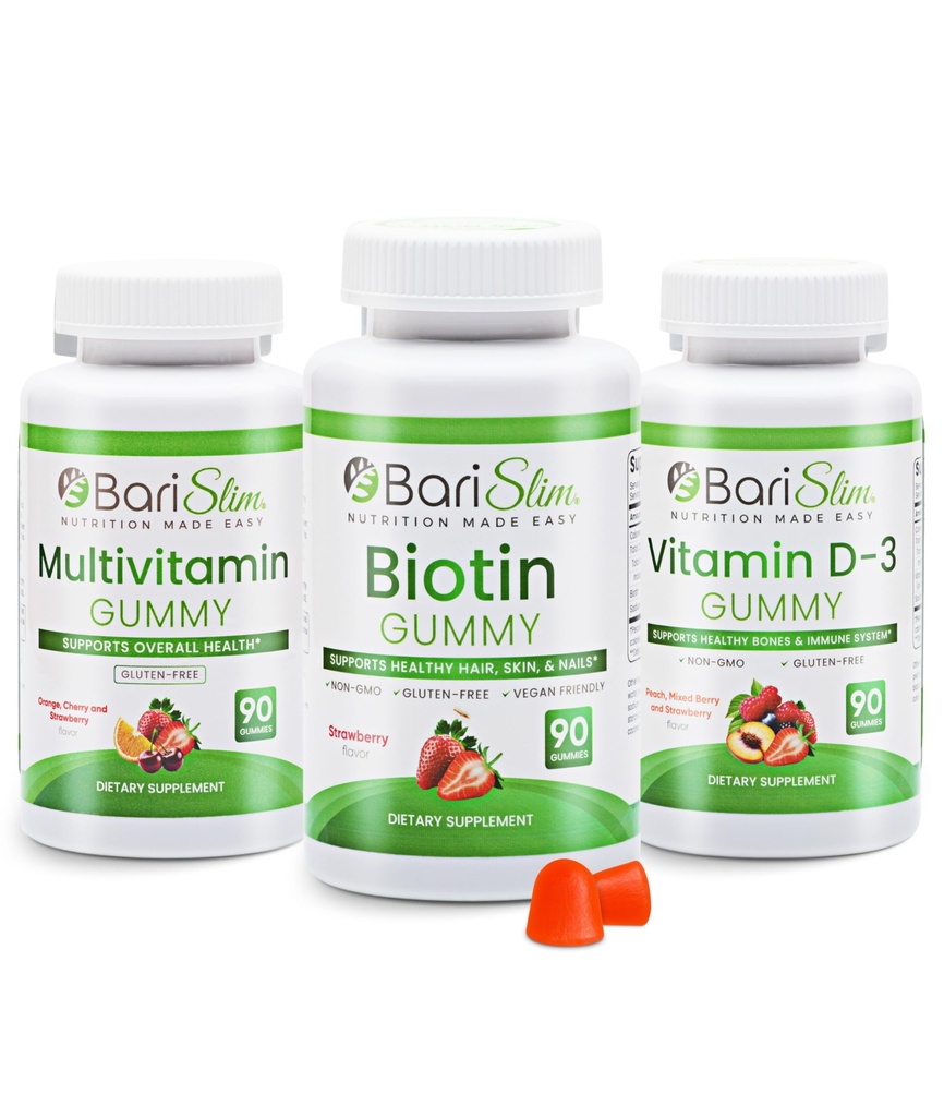 BariSlim Bariatric Multivitamin Gummies - Specially Formulated Gummy Vitamin for Patients After Weight Loss Surgery - Easy to Digest & Great Tasting Fruit Flavors | Pack of 3 | 90 Fruit Chews