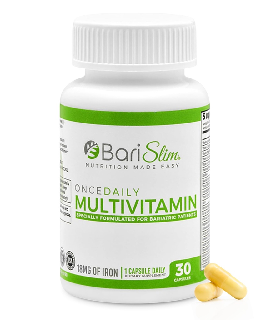 BariSlim Once Daily Bariatric Multivitamin Capsule - 18mg of Iron - Bariatric Vitamin & Supplement for Post Surgery Including Gastric Bypass & Gastric Sleeve | 30 Day Supply