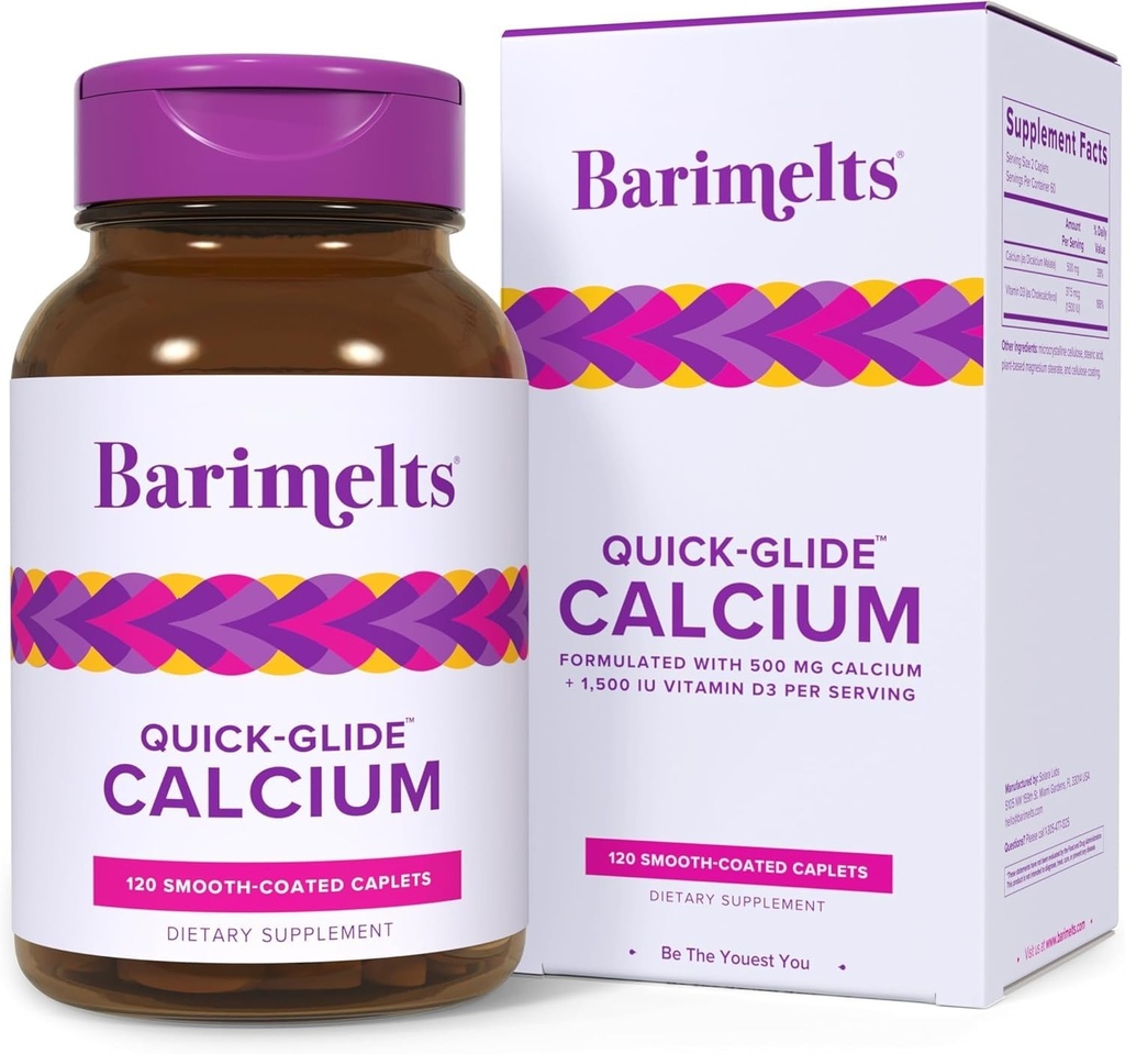 Barimelts Quick-Glide™ Calcium - 120 Smooth-Coated Caplets (1-Month Supply) - Bariatric Calcium Supplements for Women Support Bone Health After Bariatric Surgery