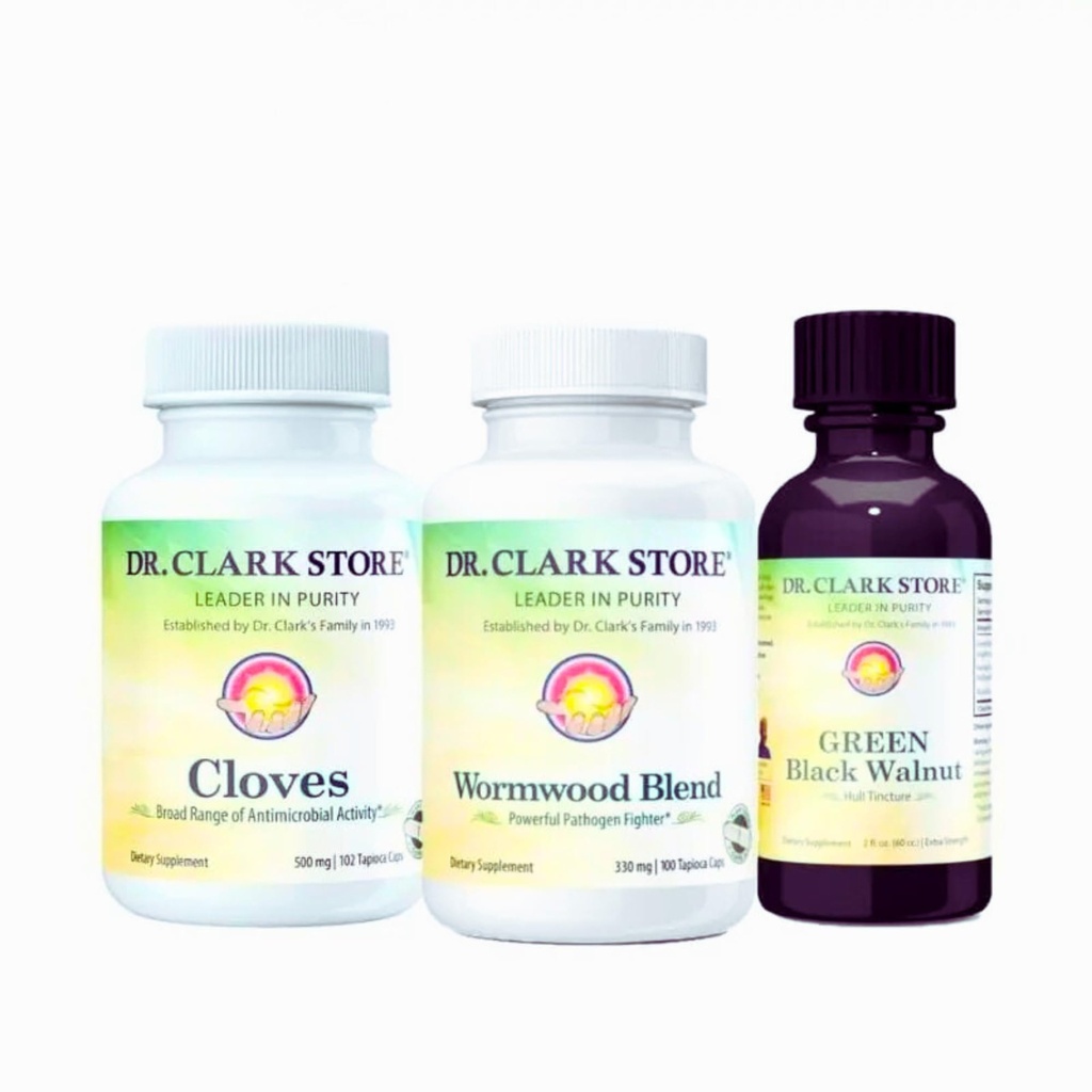 Dr Clark Store Intestine Support & Cleanse Kit - with Original Green Tincture from Black Walnut Hulls, Wormwood, and Cloves-Helps Maintain Optimum Intestinal Function - Vegetarian Capsules