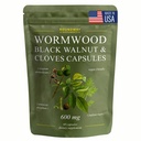 Wormwood Black Walnut Hull and Clove Capsules | High Strength Cleanse for Humans. 2 Months Supply | 60 Capsules, 600mg. Gluten-Free and Non-GMO. Vegan Supplement (Pack of 1)