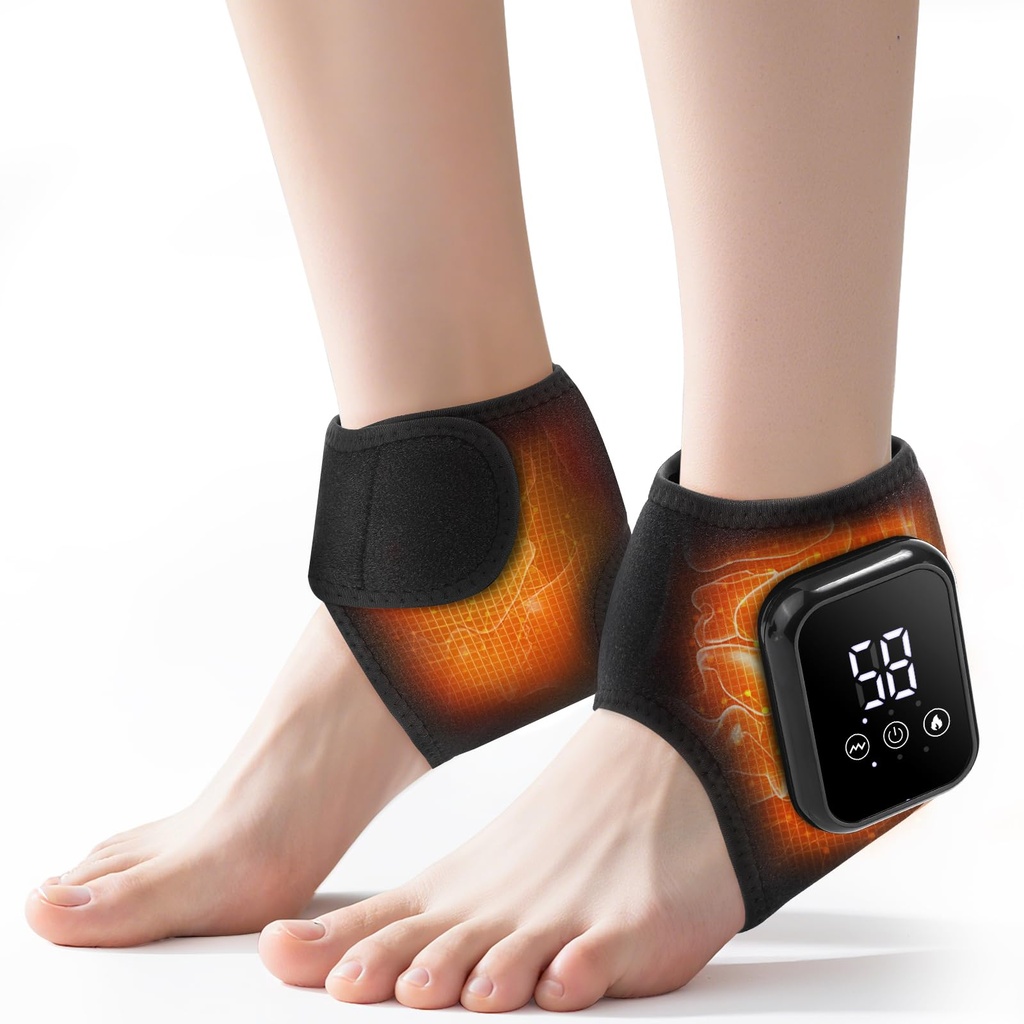 2PCS Cordless Ankle Heating Pads, Ankle Massager with Heat FSA Eligible Items List, Rechargeable Heated Foot Brace Wrap, 3 Vibration and Heating Modes, Auto Shut Off