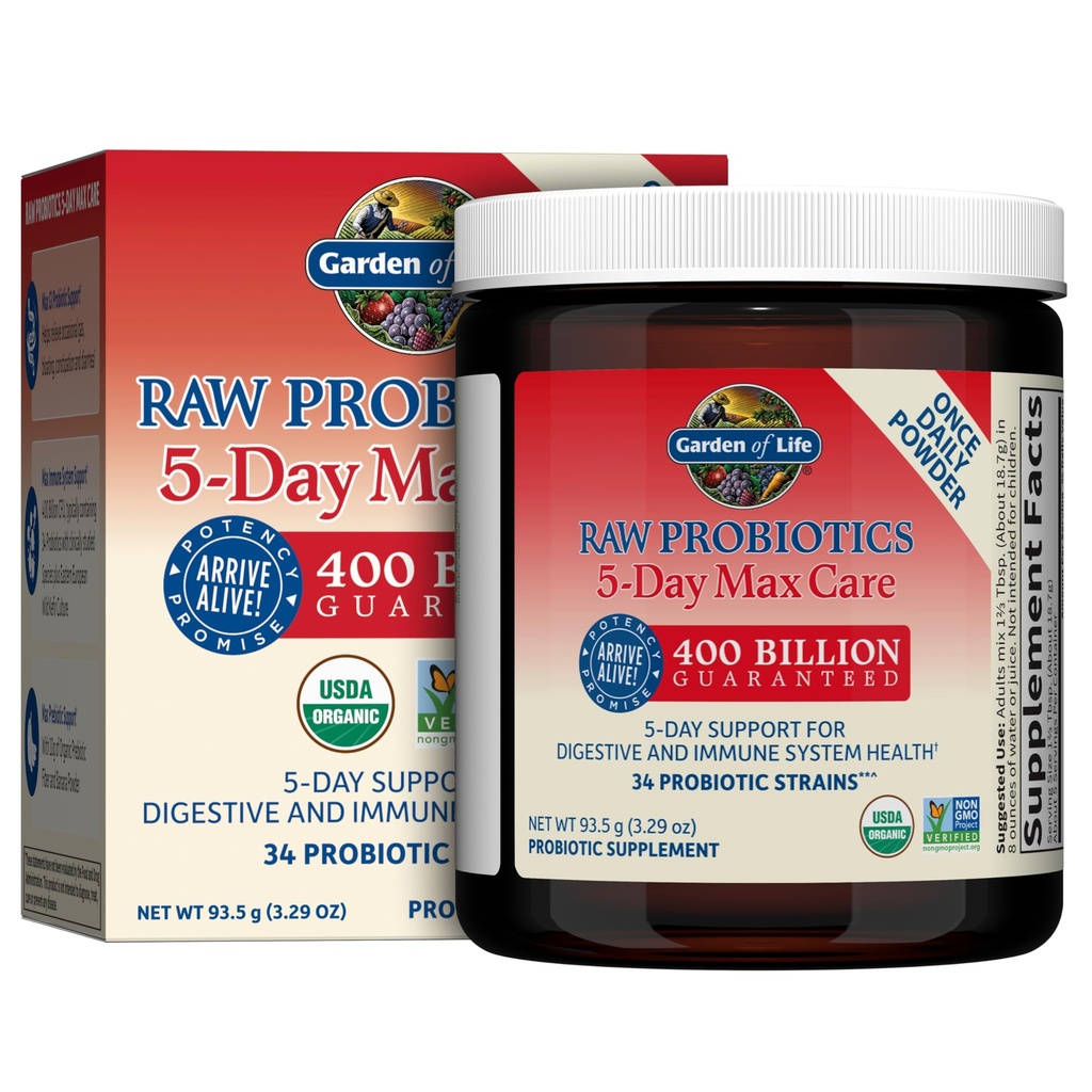 Κήπος Ζωής Ακατέργαστα Προβιοτικά 5-Day Max Care - 400 Billion CFU - Probiotic Powder for Digestive & Immune Support - Μπανάνα, 5 Σερβιέτες