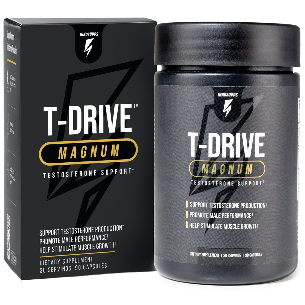 InnoSupps T-Drive Magnum Testosterone Booster Ενισχύστε την κορυφαία απόδοση ενισχύουν την ανάπτυξη των μυών, αύξηση των επιπέδων Libido & ενέργειας, Horny Goat Weed Tongkat Ali, Zinc, Fenugreek, Fat Burner 90 Caps / 30 ημέρες