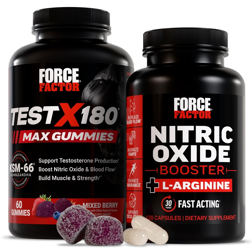 Force Factor Test X180 Max Gummies, Testosterone Booster Supplement for Men, Nitric Oxide Booster, Enhance Endurance, Improve Circulation, 120 Capsules