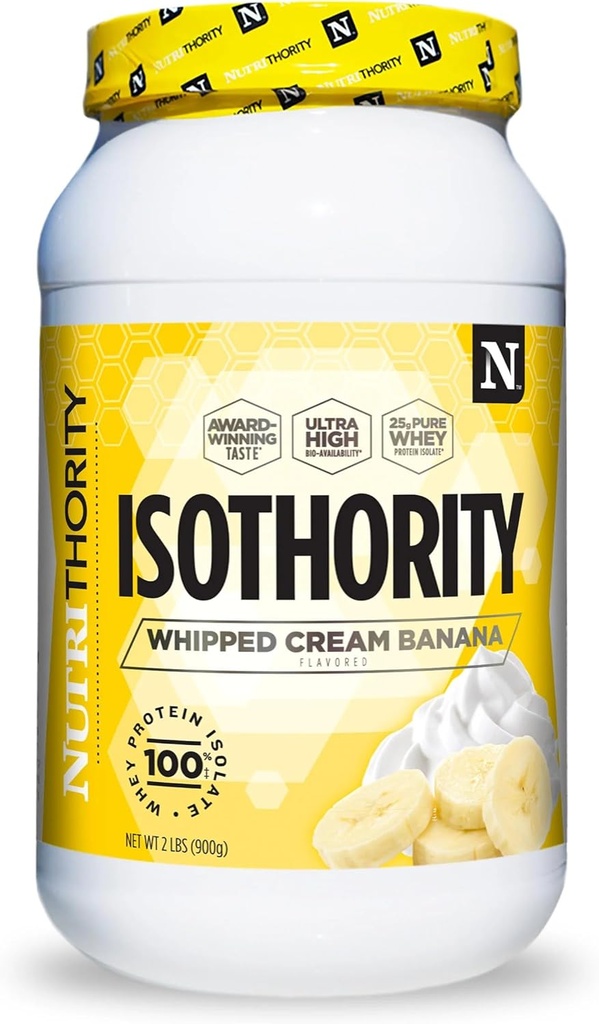 Isothority Whey Protein Isolate, Whipped Cream Banana, 2 lb - Ultra Απορροφώμενη αλυσίδα Amino Acids (BCAA) σε σκόνη με 25g πρωτεΐνης ανά υπηρεσία, χαμηλή υδατανθράκων - Build Muscle & Accelerate Recovery