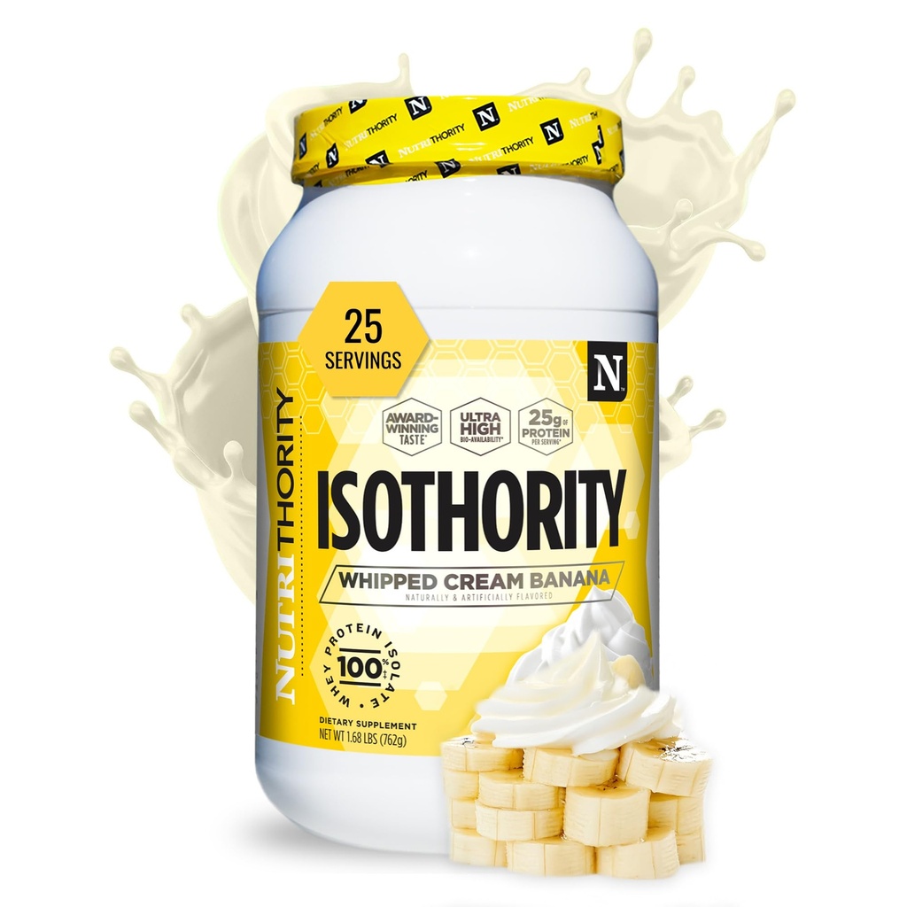 Nutrithority - Isothority Isolated Whey Protein Powder with Ultra-Absorbable Protein and BCAAs to Build Muscle and Accelerate Recovery, Keto Friendly, Low Carbs, Gluten Free (Whipped Cream Banana)