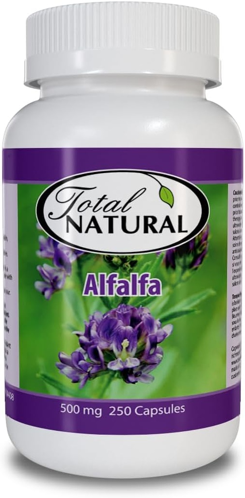 Φυσικό συμπλήρωμα Alfalfa 500mg 250 κάψουλες [1 μπουκάλια], πλούσιο σε βιταμίνες & μέταλλα, προάγει την ενέργεια & ζωτικότητα, προάγει την Digestive υγεία