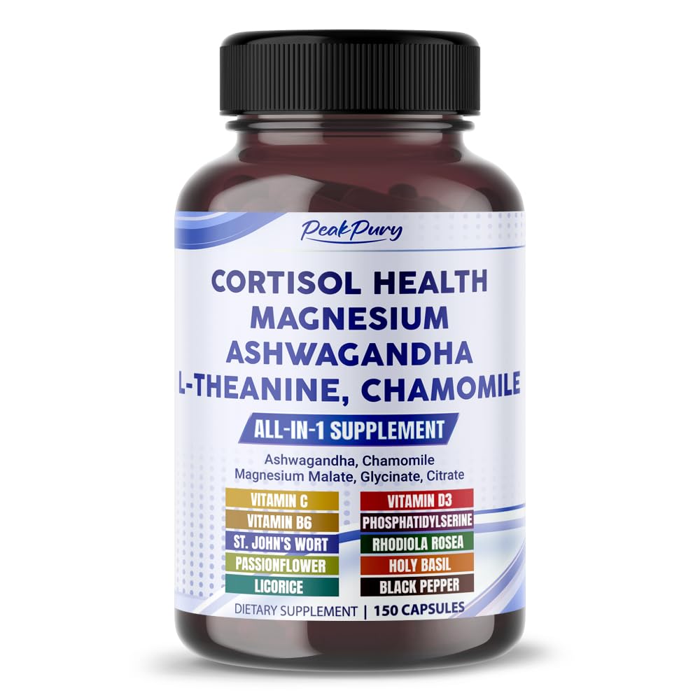 CORTISOL Υγεία Ashwagandha Μαγνήσιο Χαμομήλι L-Θεανίνη - Κατασκευασμένο στις ΗΠΑ