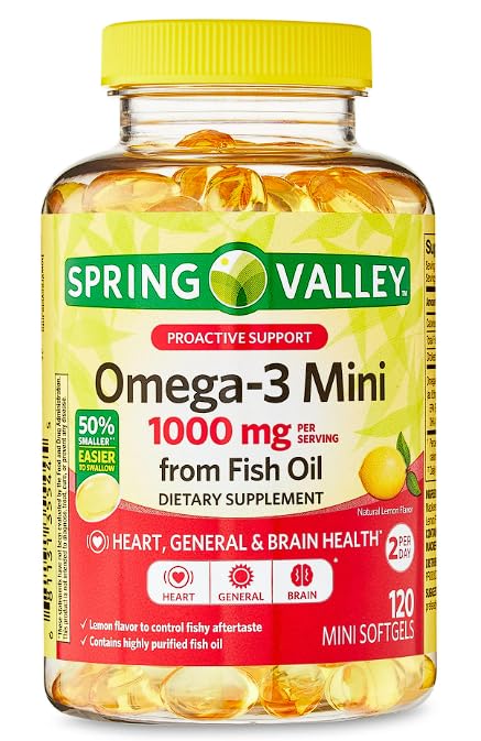 Omega-3 Mini from Fish Oil 1000 mg, 120 Count, Dietary Supplement, Omega 3 Mini Softgels + Daily Supplement Tracker Sticker