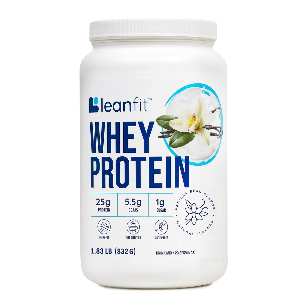 Πρωτεΐνη LeanFit WHEY Φυσική Βανίλια – 100% Whey Protein Powder, 24g Protein Per Serving – Grass-Fed, Gluten-free, Low Carb, BCAAs, Amino Acid – 23 Servings, 1,83 Pound Tub