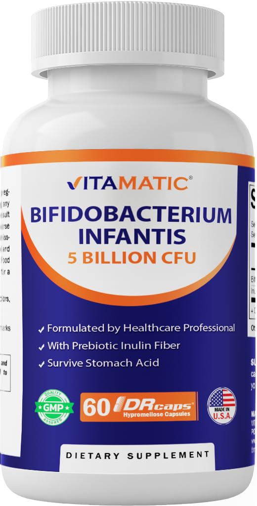 Vitamatic Bifidobacterium Infantis - 5 Billion per DR Capsule - 60 Count - Digestive Support - Made with Prebiotic Inulin Fiber