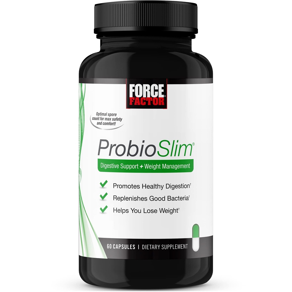 Force Factor ProbioSlim Probiotics for Women and Men, Probiotics for Digestive Health to Reduce Bloating, Gas, & Occasional Diarrhea, with Prebiotics, LactoSpore, & Green Tea for Energy, 60 Capsules