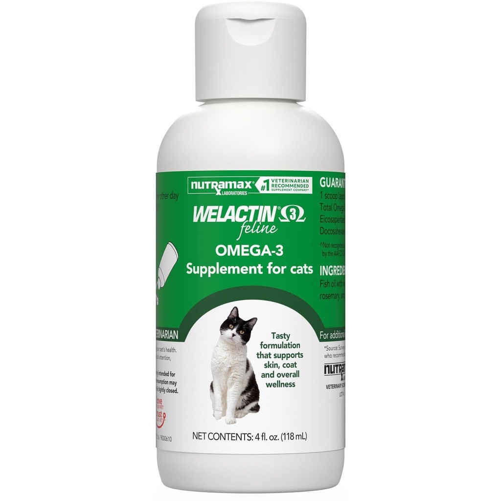 Nutramax Welactin Omega 3 Fish Oil for Cats, Skin and Coat Health Supplement, Plus Kidney, Brain, and Vision Support, Premium Omega 3 Fatty Acids EPA and DHA, 4 Ounce Liquid