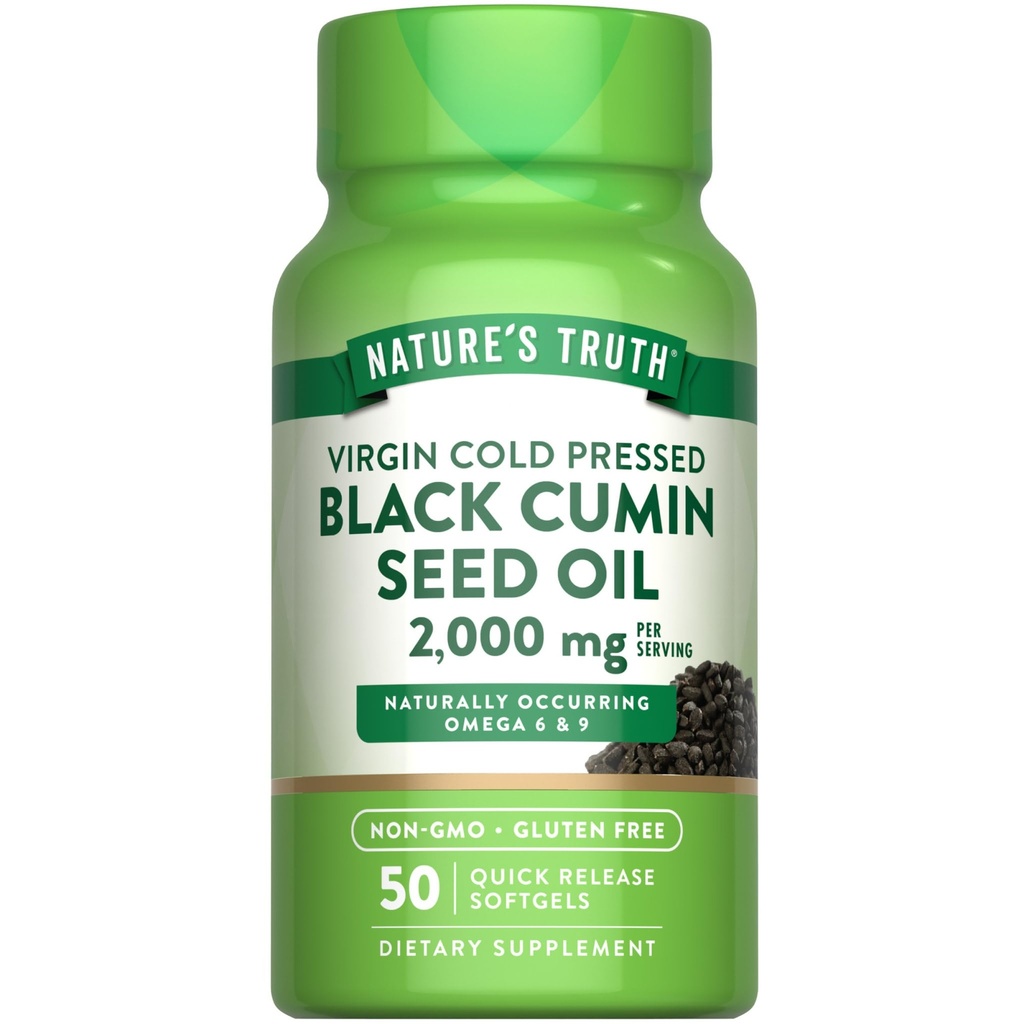 Nature's Truth Black Cumin Seed Oil 2000 mg | 50 Softgels | Cold Pressed Pills | Non-GMO, Gluten Free