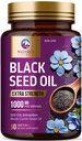 Black Seed Oil Capsules 1000mg Per Serving - Best Cumin Seed Oil - Pure Nigella Sativa Black Seed Oil & Thymoquinone - Amazing Antioxidant for Skin Support Supplement - Bottled in USA - 60 Softgels