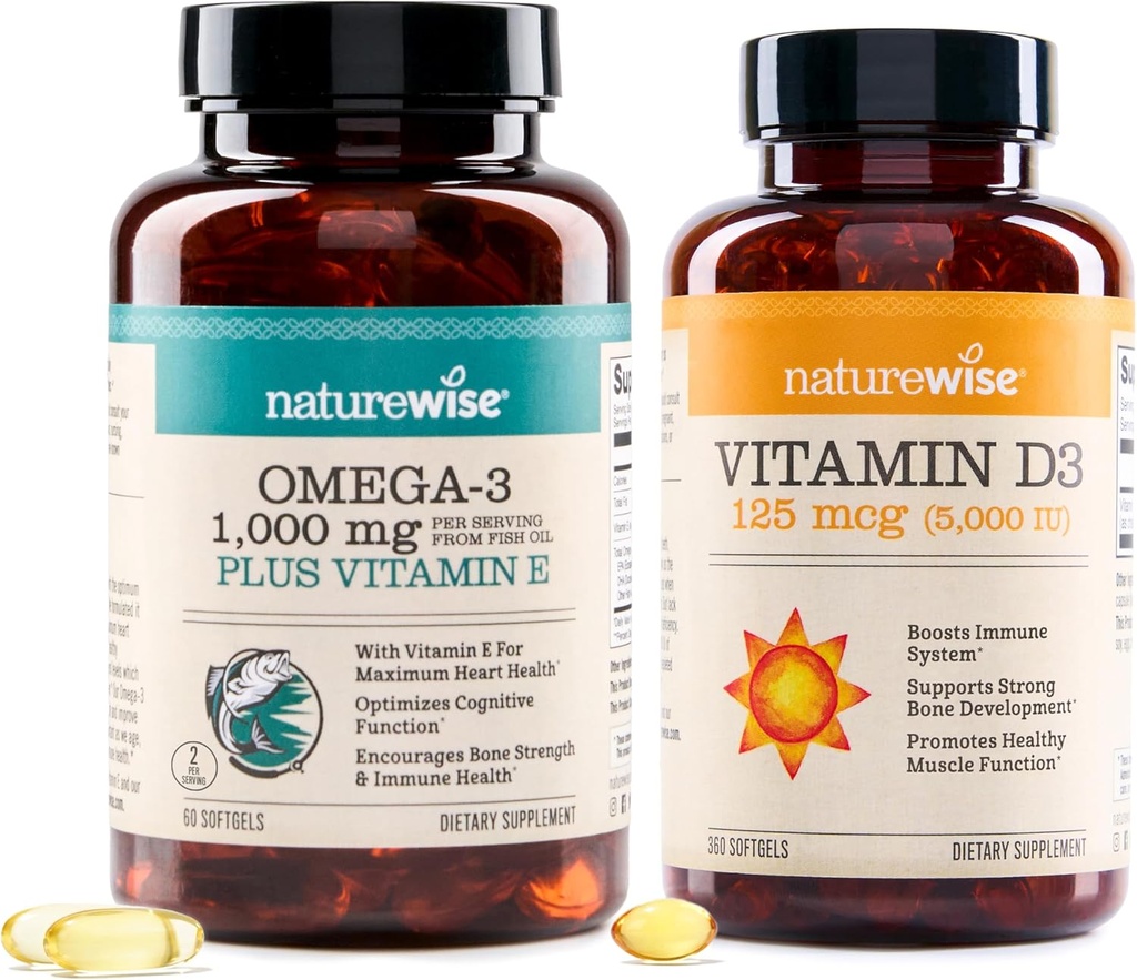 NatureWise High-Potency 1000mg Ωμέγα 3 με 600mg EPA, 400mg DHA, & Βιταμίνη Ε & Βιταμίνη D3 5000iu (125 mcg) 1 έτος προσφοράς για υγιή μυϊκή λειτουργία