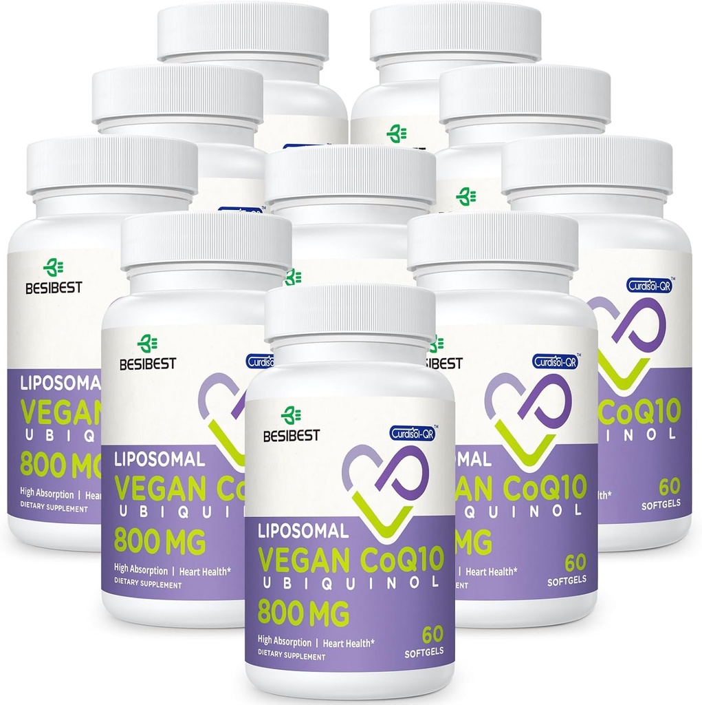 Liposomal Ubiquinol CoQ10 800 MG Softgel, συμπλήρωμα υψηλής απορρόφησης CoQ10 Ubiquinol, ενεργό συνένζυμο Q10 800mg, ισχυρό αντιοξειδωτικό για λειτουργία καρδιάς & εγκεφάλου, παραγωγή ενέργειας, 600 Vegan Softgels
