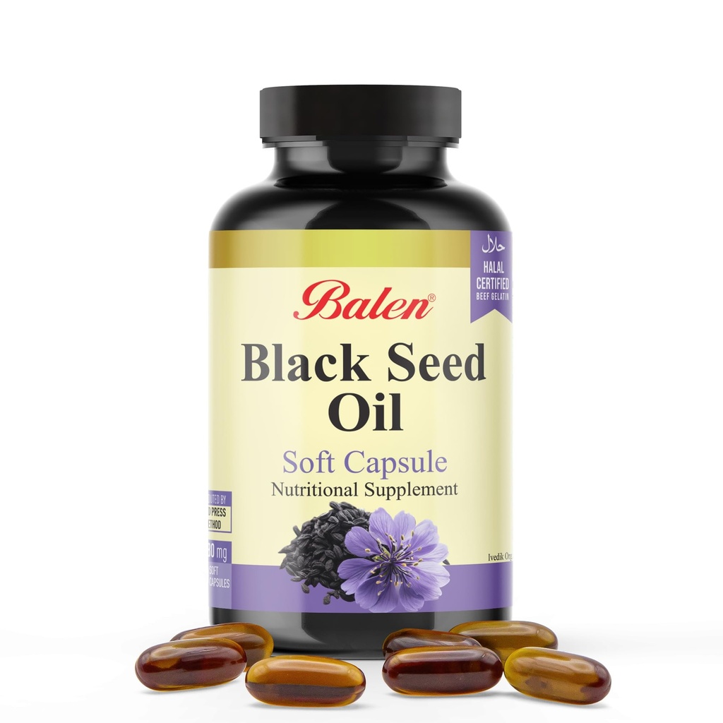 Balen Black Seed Oil Capsule, 1380mg-80 Count Softgels, Nigella Sativa Capsules, Organic Cold Pressed for Immune Joint Digestive Support, Non GMO, Herbal Formule