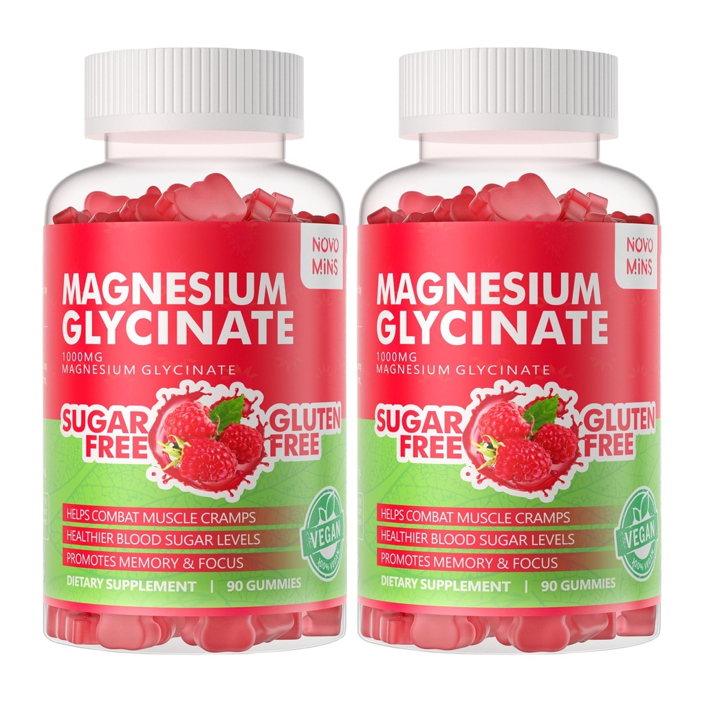 180 CT Magnesium Glycinate Gummies 1000mg - Sugar Free Magnesium Potassium Supplement with Vitamin D, B6, CoQ10 for Calm Mood & Sleep Support - 180 Raspberry Gummies
