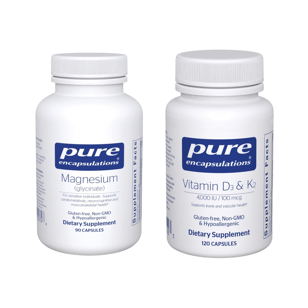Pure Encapsulations Magnesium (Glycinate) Supplement (90 Capsules) & Vitamin D3 & K2 Supplement (120 Capsules) - Supports Cardiovascular, Musculoskeletal & Neurocognitive Health - Gluten-Free, Non-GMO