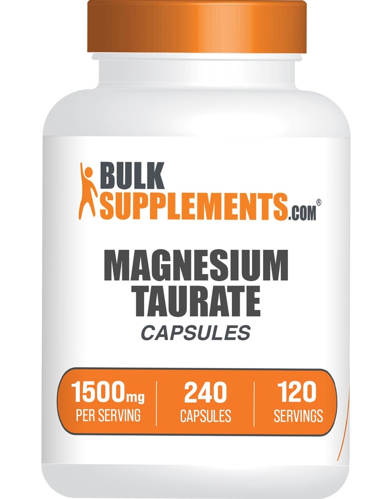 BulkSupplements.com Magnesium Taurate Capsules - Magnesium Supplement, Magnesium Taurate 1500mg - Gluten Free, 2 Capsules per Serving, 240 Capsules (Pack of 1)